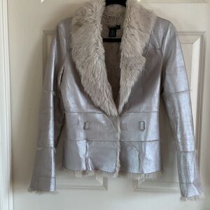 Arden B pearlised leather & Genuine fur jacket xs